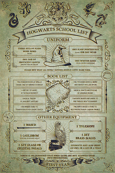 Poster: C38 Harry Potter Hogwarts List 91,5 x 61 cm