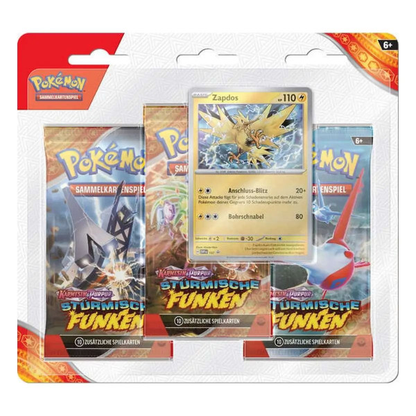 Pokemon TCG: Karmesin und Purpur 08 Stürmische Funken - Blister 3er-Pack Zapdos