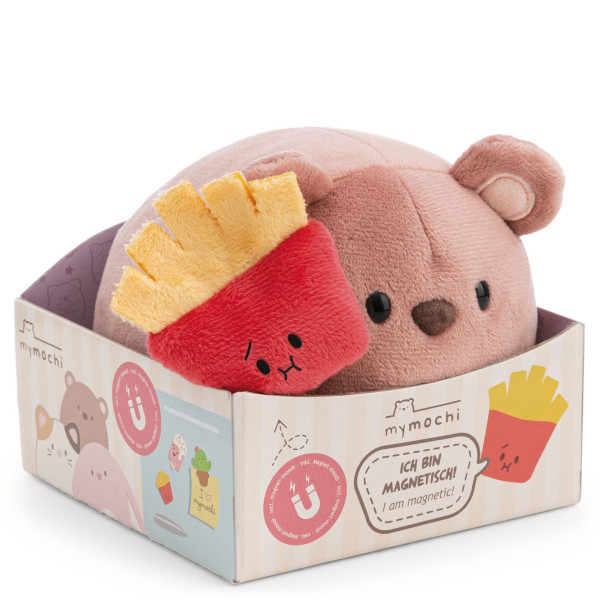 Mymochi - Bär Nomo liegend mit Magnet Pommes in Geschenkbox 13cm