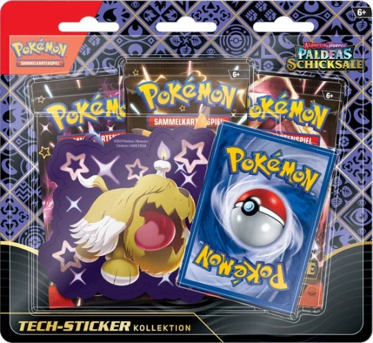 Pokemon TCG: Karmesin und Purpur 04.5 Paldeas Schicksale - Blister 3er-Pack Sticker Kol. Mobtiff